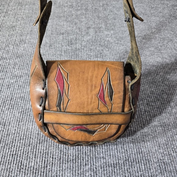 The Unbranded Brand Handbags - Handmade Tooled Leather Crossbody Saddle Bag Purse Brown Western Boho